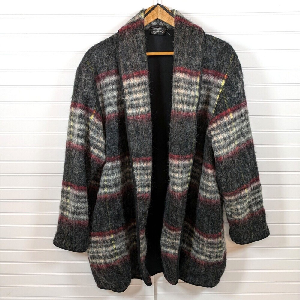 Topshop Jacket Womens 8 Open Long Wool Blend Plaid Cozy Autumn Oversized NWOT